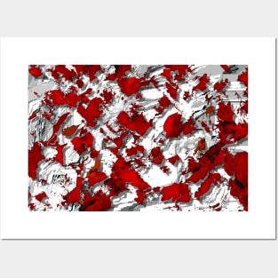 Volatile red fluid. White red, Red spots on white background, digital art. Posters and Art